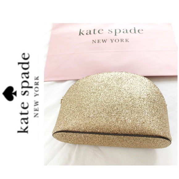 NWT Kate Spade glitter cosmetics bag pale gold - Picture 4 of 5